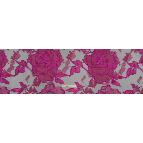 Metallic Burnout Brocade - Hot Pink, Black and Magenta Roses and Hyacinths