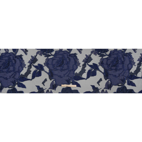 Metallic Burnout Brocade - Black and Navy Blue Roses and Hyacinths