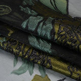Metallic Burnout Brocade - Sage, Olive Green and Black Roses and Hyacinths