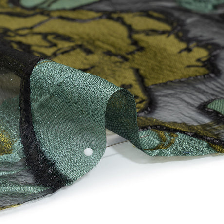 Metallic Burnout Brocade - Sage, Olive Green and Black Roses and Hyacinths