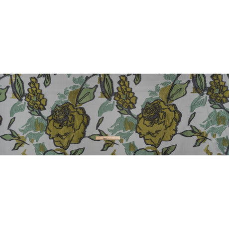 Metallic Burnout Brocade - Sage, Olive Green and Black Roses and Hyacinths