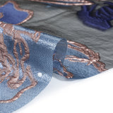 Metallic Burnout Brocade - Sky Blue, Navy and Rose Gold Roses and Hyacinths
