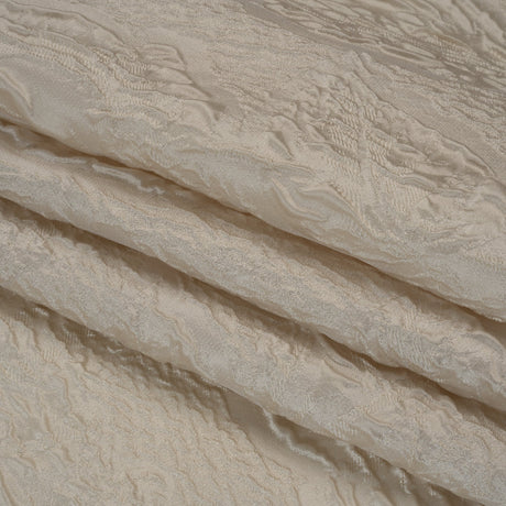 Polyester Brocade - Monochrome Light Beige Roses and Leaves