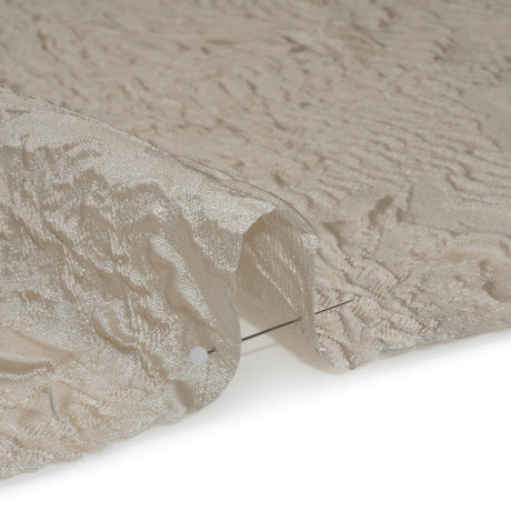 Polyester Brocade - Monochrome Light Beige Roses and Leaves