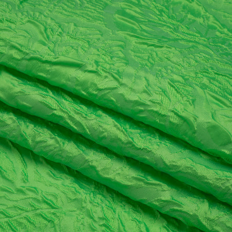 Polyester Brocade - Monochrome Lime Green Roses and Leaves