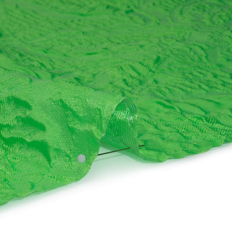Polyester Brocade - Monochrome Lime Green Roses and Leaves