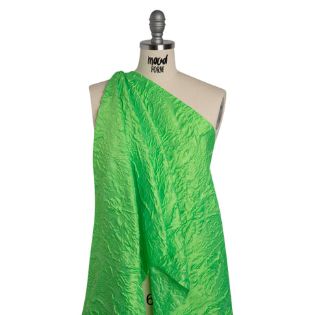 Polyester Brocade - Monochrome Lime Green Roses and Leaves