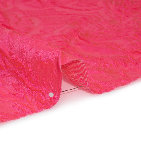 Polyester Brocade - Monochrome Neon Pink Roses and Leaves
