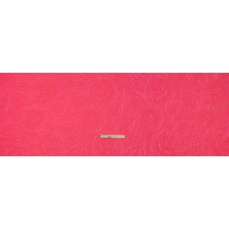 Polyester Brocade - Monochrome Neon Pink Roses and Leaves