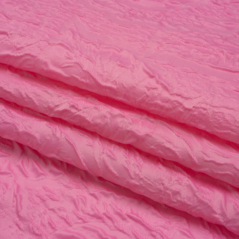 Polyester Brocade - Monochrome Pastel Pink Roses and Leaves