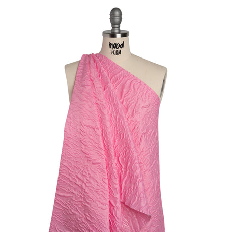 Polyester Brocade - Monochrome Pastel Pink Roses and Leaves