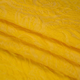 Polyester Brocade - Monochrome Sunshine Yellow Roses and Leaves