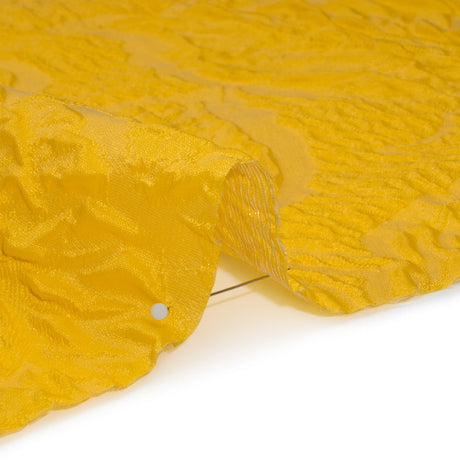 Polyester Brocade - Monochrome Sunshine Yellow Roses and Leaves
