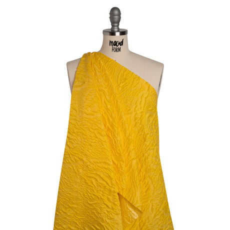 Polyester Brocade - Monochrome Sunshine Yellow Roses and Leaves