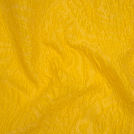 Polyester Brocade - Monochrome Sunshine Yellow Roses and Leaves