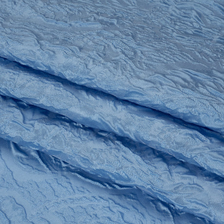 Polyester Brocade - Monochrome Sky Blue Roses and Leaves