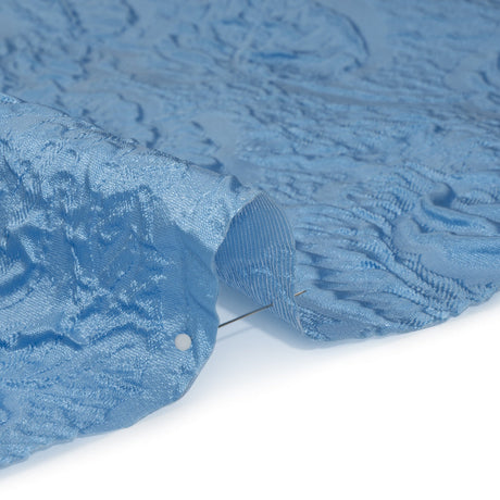 Polyester Brocade - Monochrome Sky Blue Roses and Leaves