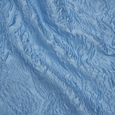Polyester Brocade - Monochrome Sky Blue Roses and Leaves