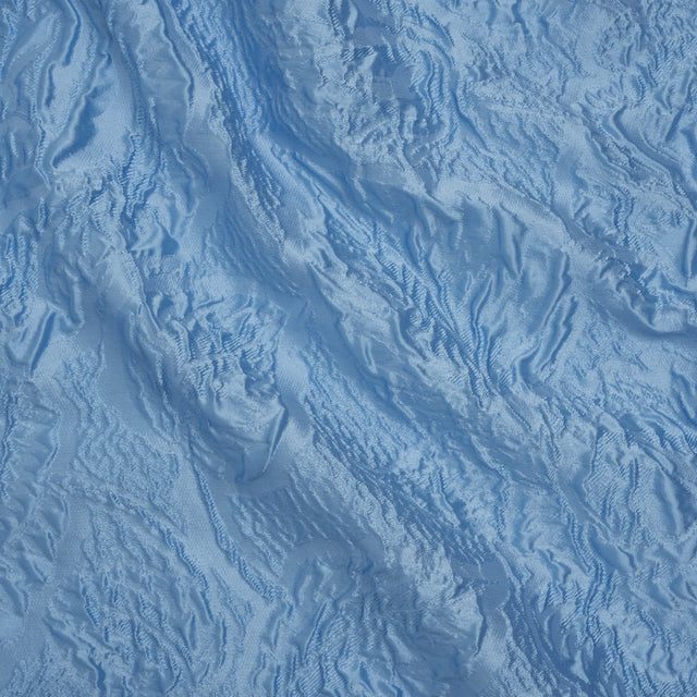 Polyester Brocade - Monochrome Sky Blue Roses and Leaves