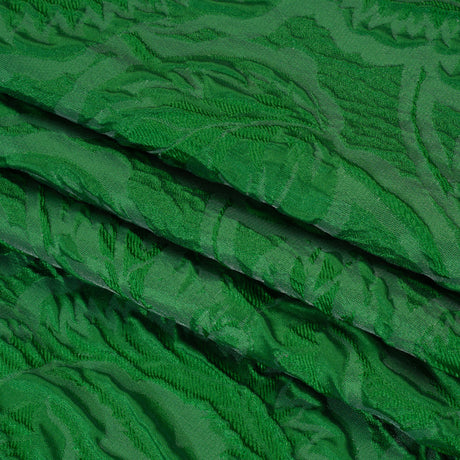 Polyester Brocade - Monochrome Kelly Green Roses and Leaves