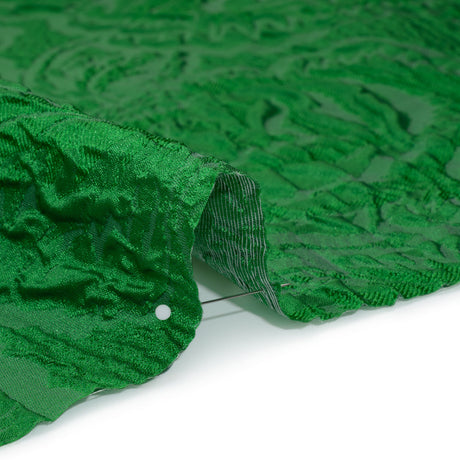 Polyester Brocade - Monochrome Kelly Green Roses and Leaves