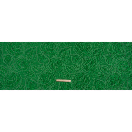 Polyester Brocade - Monochrome Kelly Green Roses and Leaves