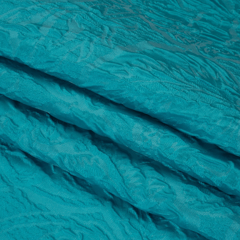 Polyester Brocade - Monochrome Turquoise Roses and Leaves