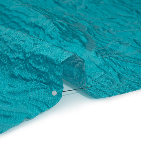 Polyester Brocade - Monochrome Turquoise Roses and Leaves
