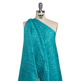 Polyester Brocade - Monochrome Turquoise Roses and Leaves