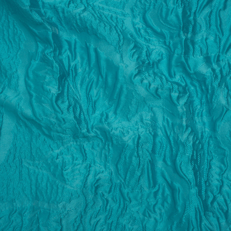 Polyester Brocade - Monochrome Turquoise Roses and Leaves