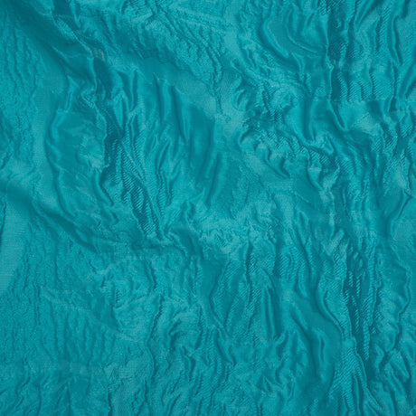 Polyester Brocade - Monochrome Turquoise Roses and Leaves