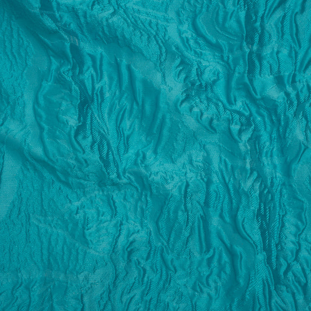 Polyester Brocade - Monochrome Turquoise Roses and Leaves