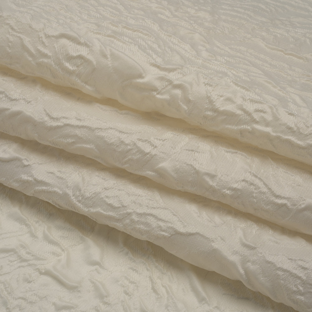 Polyester Brocade - Monochrome Ivory Roses and Leaves