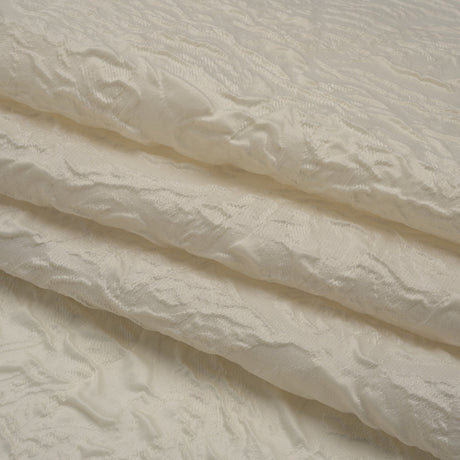 Polyester Brocade - Monochrome Ivory Roses and Leaves