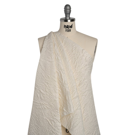 Polyester Brocade - Monochrome Ivory Roses and Leaves
