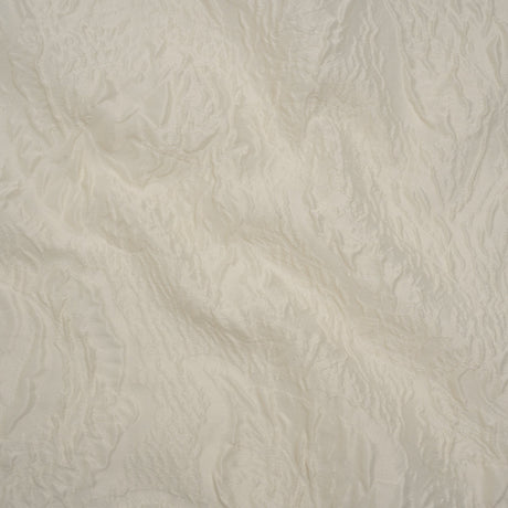 Polyester Brocade - Monochrome Ivory Roses and Leaves