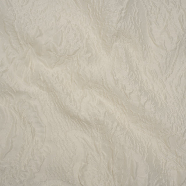Polyester Brocade - Monochrome Ivory Roses and Leaves