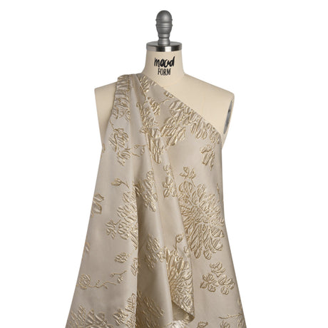 Metallic Brocade - Beige and Gold Blossoming Stems