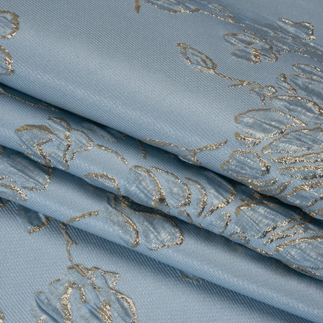 Metallic Brocade - Sky Blue and Gold Blossoming Stems
