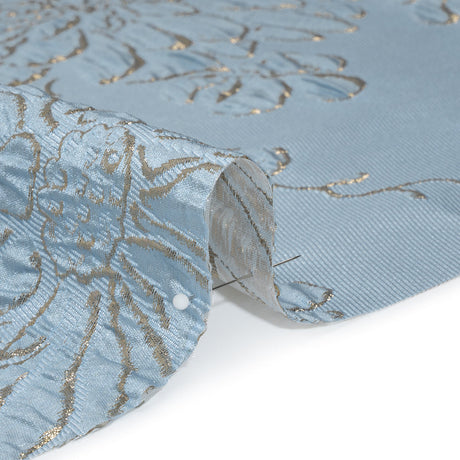 Metallic Brocade - Sky Blue and Gold Blossoming Stems