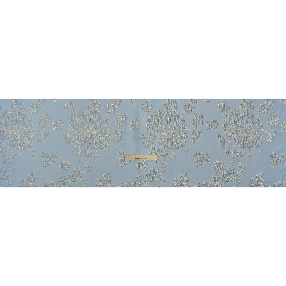 Metallic Brocade - Sky Blue and Gold Blossoming Stems