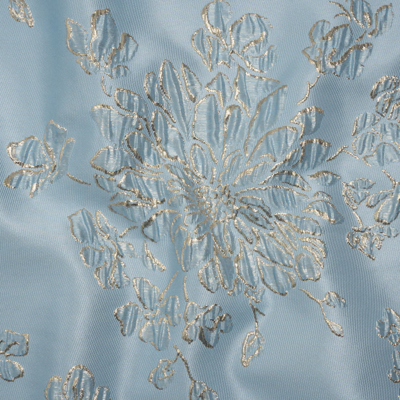 Metallic Brocade - Sky Blue and Gold Blossoming Stems