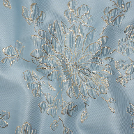 Metallic Brocade - Sky Blue and Gold Blossoming Stems