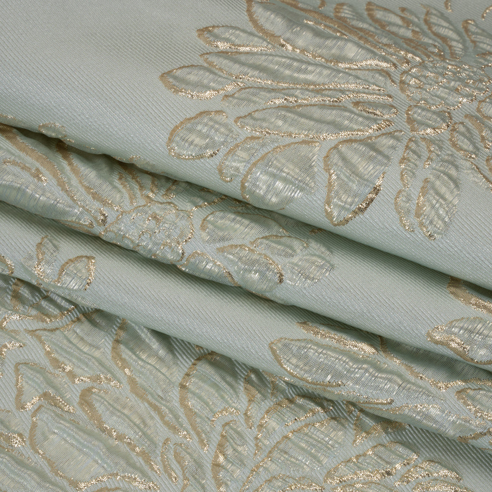 Metallic Brocade - Pale Mint and Gold Blossoming Stems