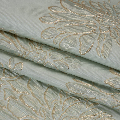Metallic Brocade - Pale Mint and Gold Blossoming Stems