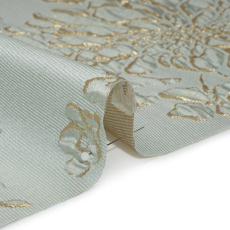 Metallic Brocade - Pale Mint and Gold Blossoming Stems