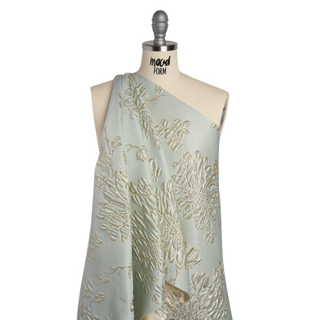 Metallic Brocade - Pale Mint and Gold Blossoming Stems