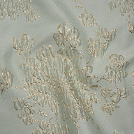 Metallic Brocade - Pale Mint and Gold Blossoming Stems