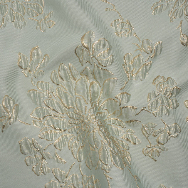 Metallic Brocade - Pale Mint and Gold Blossoming Stems