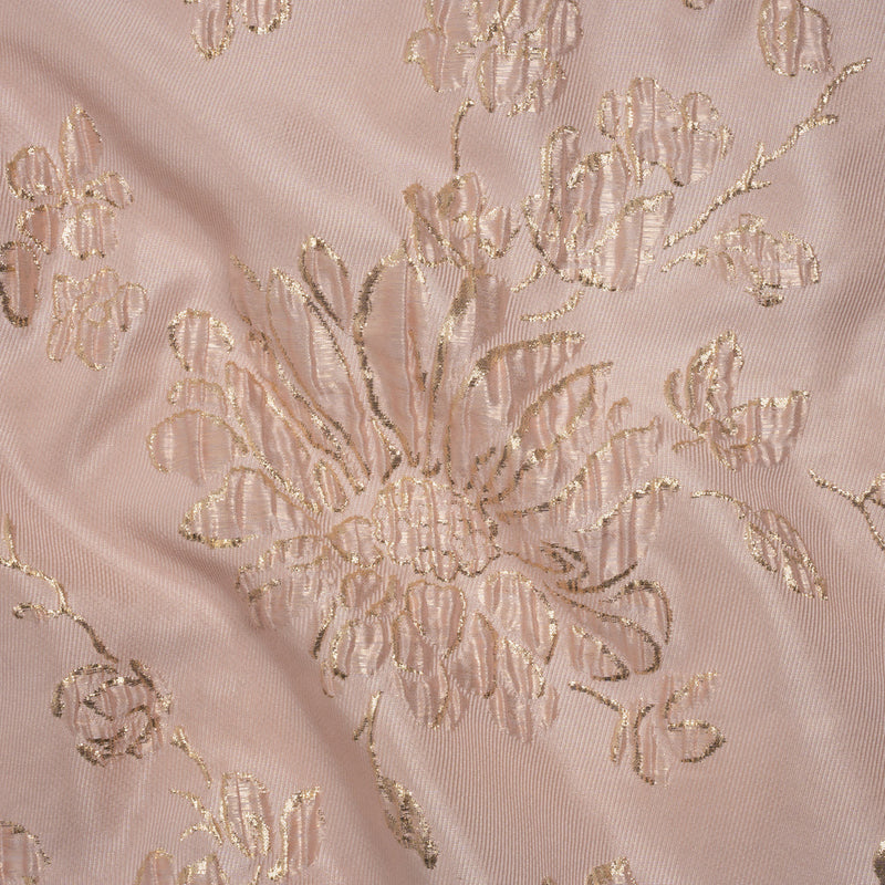 Metallic Brocade - Baby Pink and Gold Blossoming Stems